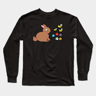 Bunny rabbit, with bees and flowers Long Sleeve T-Shirt